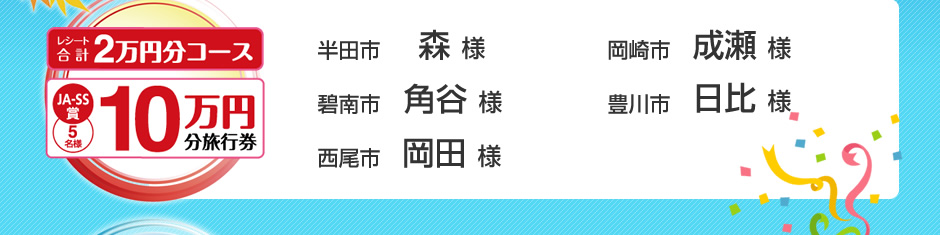 JA-SS賞　10万円分旅行券