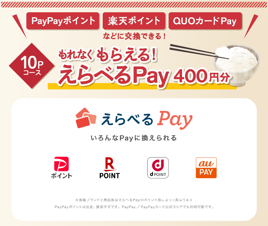 もれなくもらえる！えらべるPay 400円分