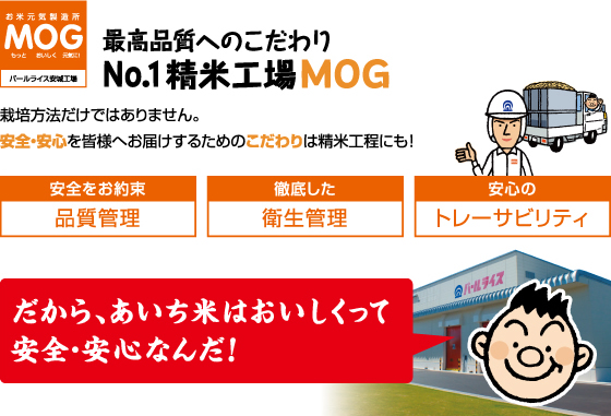 最高品質へのこだわり　No.1精米工場MOG